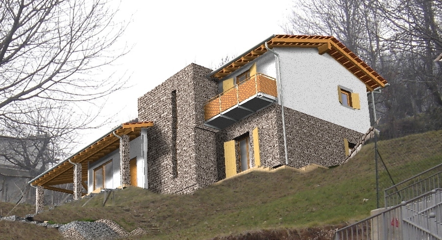 villa struttura legno rivestimento pietra fotoinserimento