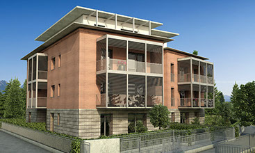 mattoni vista condominio vetro render