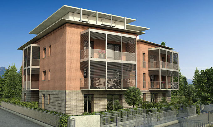 mattoni vista condominio vetro render