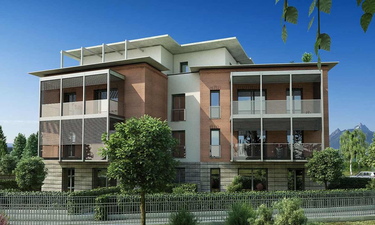 mattoni vista condominio vetro render