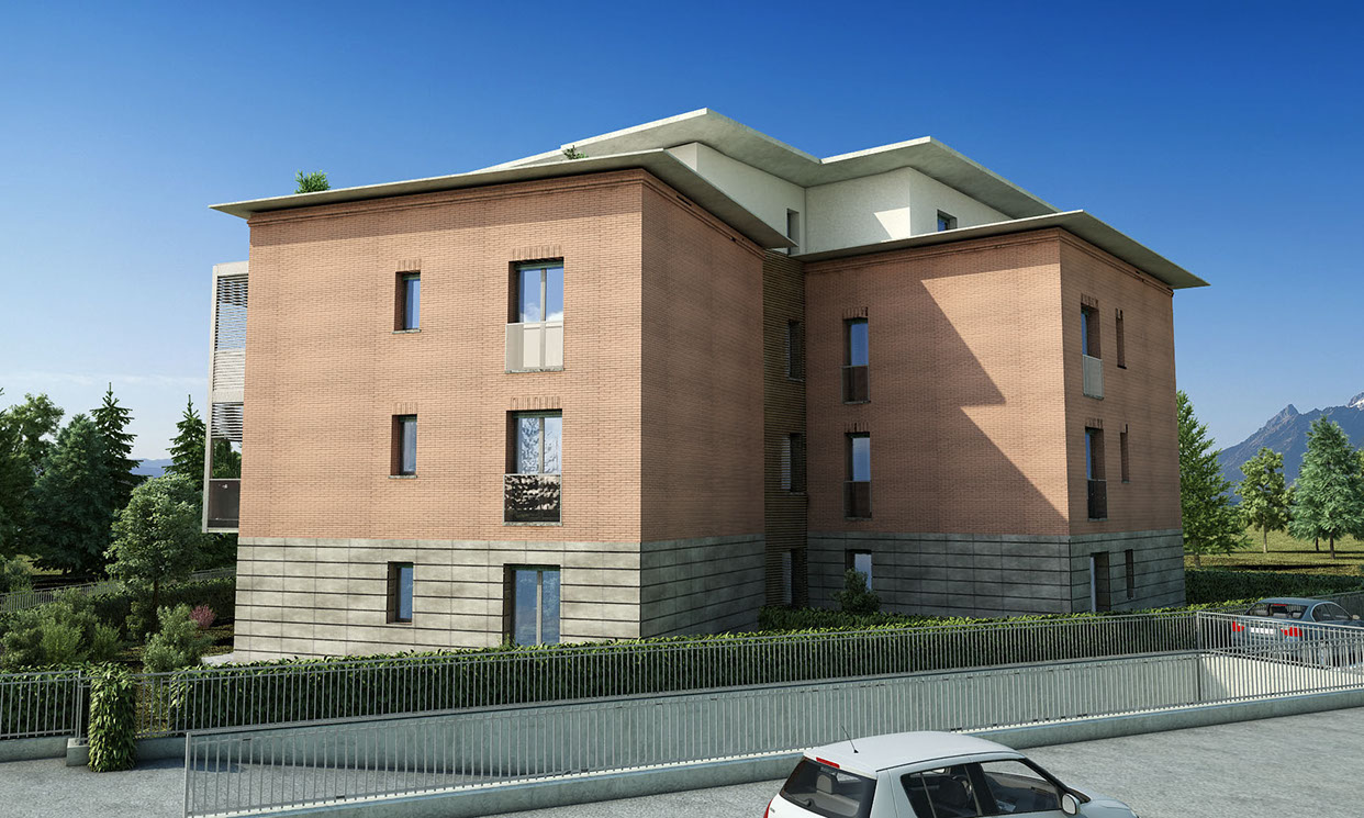 mattoni vista condominio vetro render