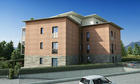 mattoni vista condominio vetro render