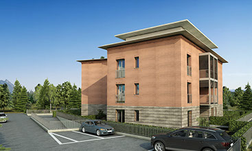 mattoni vista condominio vetro render