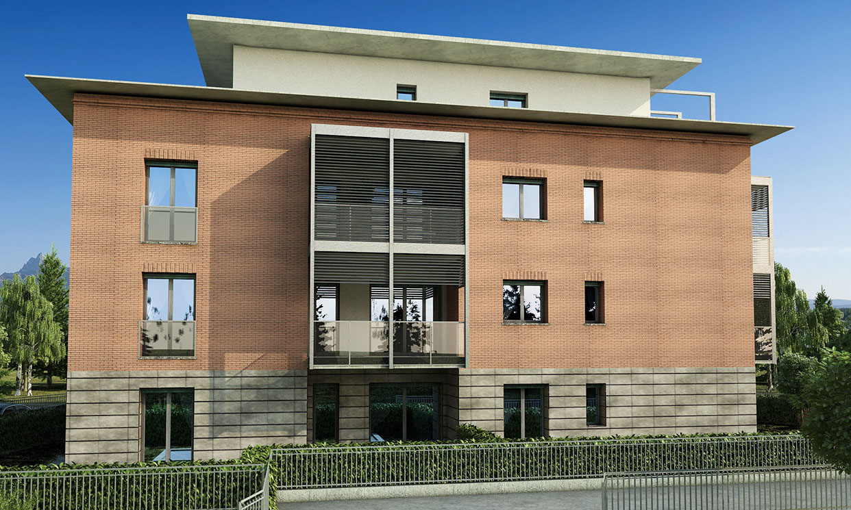 mattoni vista condominio vetro render