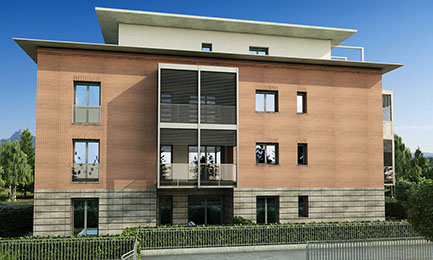 mattoni vista condominio vetro render