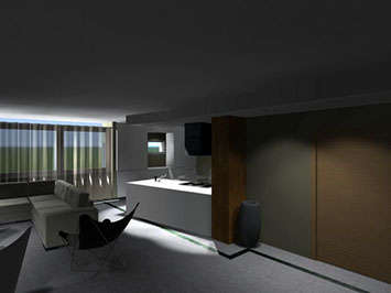 render cucina e zona giorno appartamento